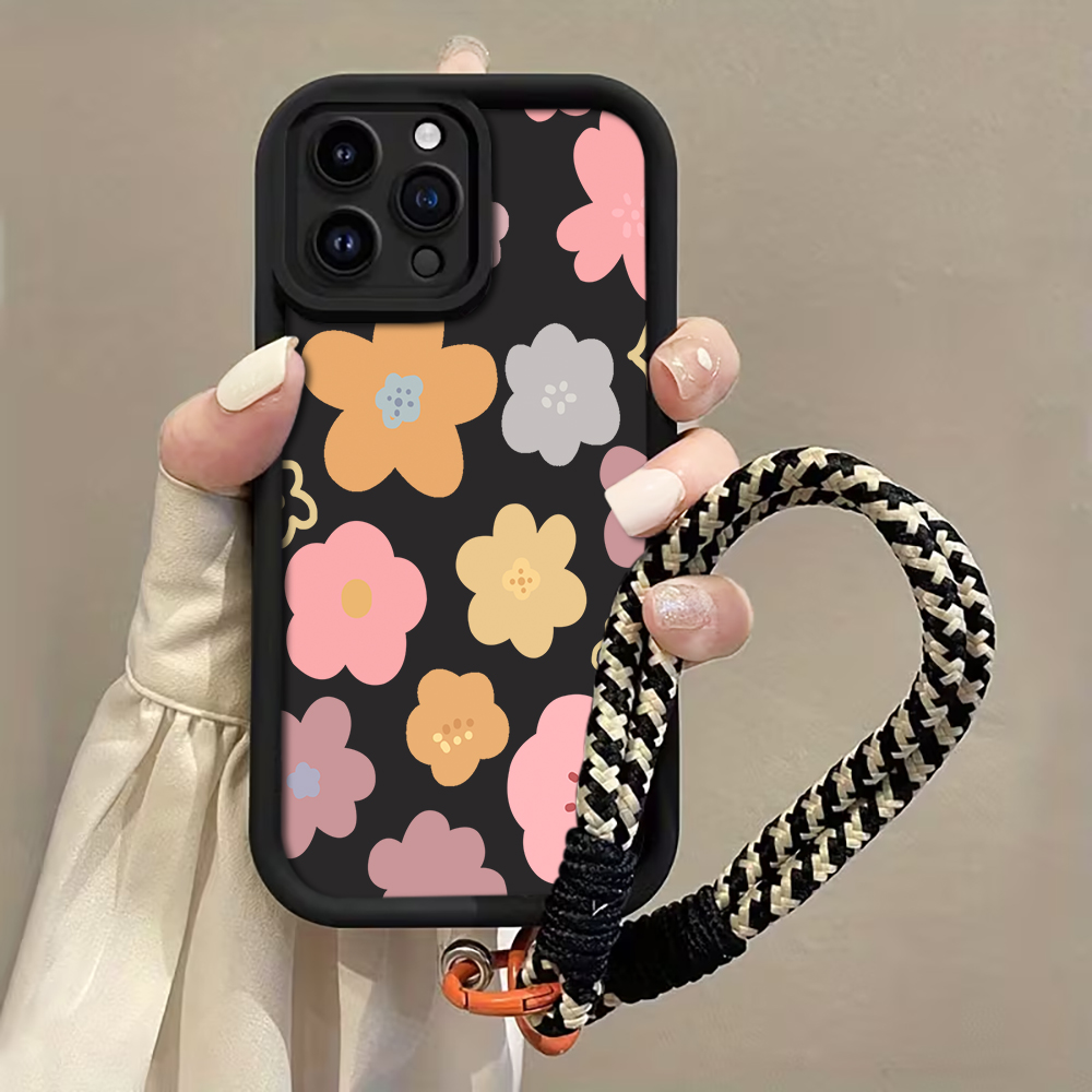 Matte Pc Case - 마카롱 플라워 스트랩 로프 폰 케이스