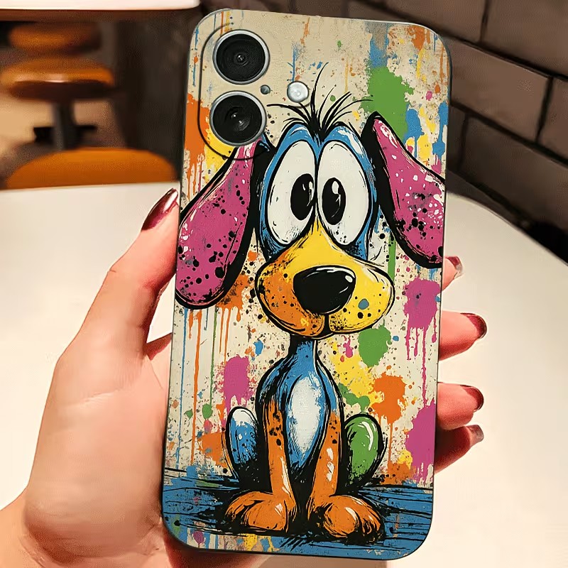 Mini Pc Case - 그래피티 컬러 강아지 TPU 폰 케이스